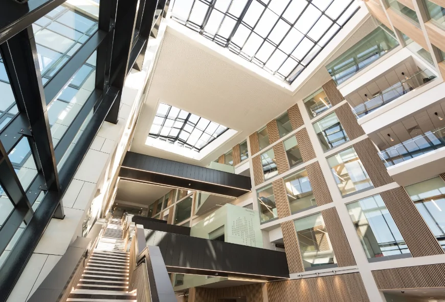 Internal stairs and glass ceiling of Bristol Business School