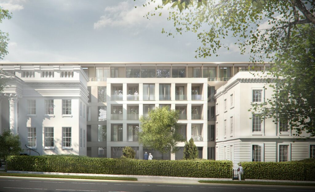 CAD mockup of external of buildings across the road