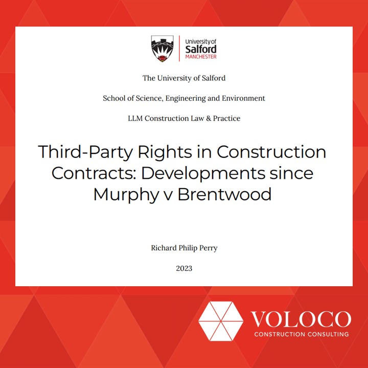 Third-party rights in construction contracts dissertation cover page with VOLOCO logo.